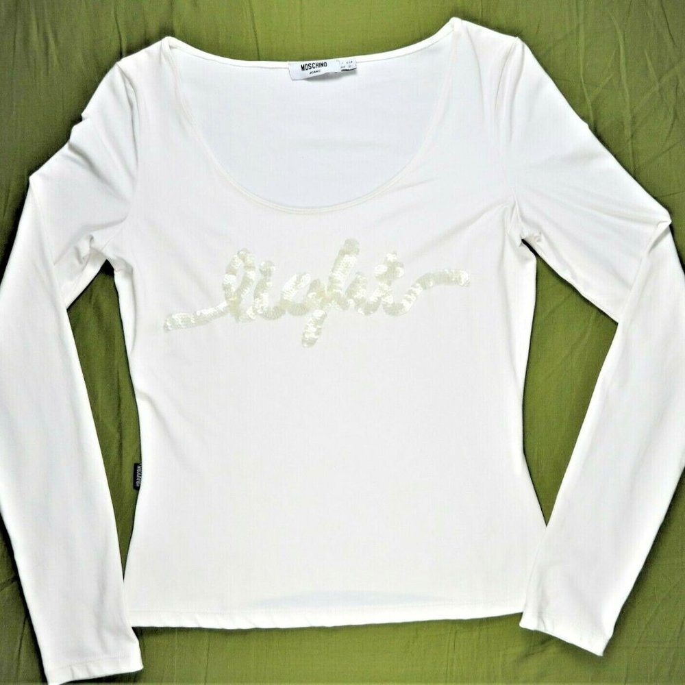Moschino Jeans Donna Womens Top Sweater Blouse 10 White Lights Sequin Fashion